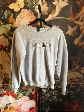 Unisex Small Sport Grey sweatshirt with embroidered chickens!
